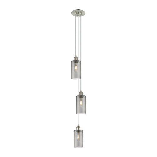 Innovations Crown Point 7in 3-Light Multi Pendant | Art Deco Brushed Satin Nickel and Light Smoke Glass | Kitchen Island | Model 103B-3P-SN-G434-7SM