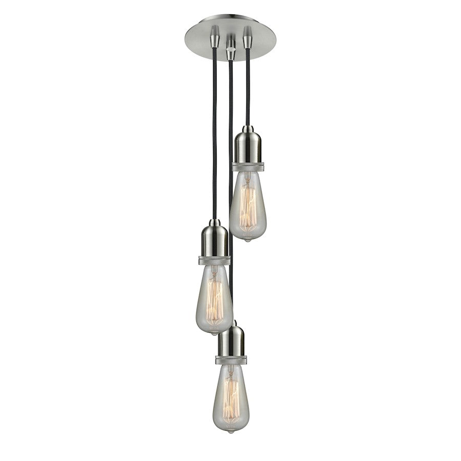 Innovations Whitney 3-Light Bare Bulb Pendant | Industrial Brushed Satin Nickel and Amber Glass | Kitchen Island & Dining Room | Model 103SN-10BK-0SN