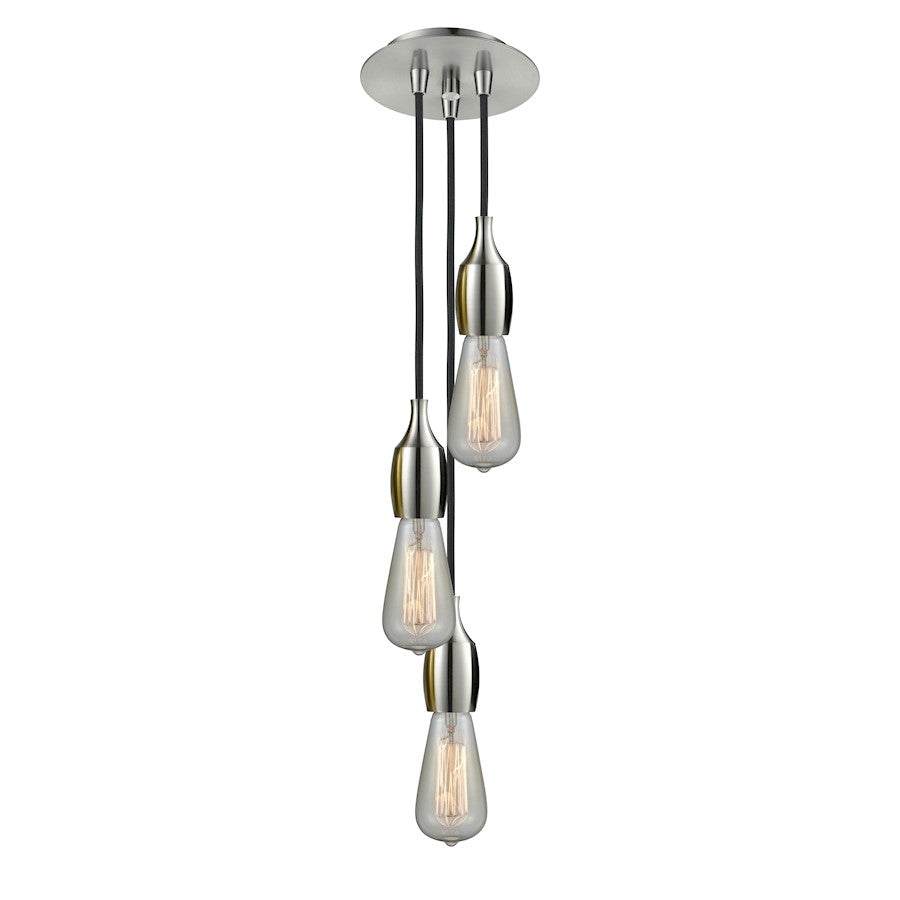 Innovations Chelsea 3-Light Bare Bulb Pendant | Industrial Brushed Satin Nickel and Amber Glass | Kitchen Island & Dining Room | Model 103SN-10BK-3SN