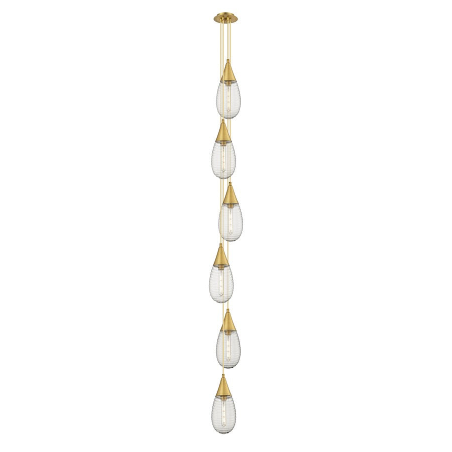 Innovations Milan 6-Light Pendant | Art Deco Brushed Brass and Smoke Glass | Kitchen Island & Dining Room | Model 106-450-1P-BB-G450-6SCL