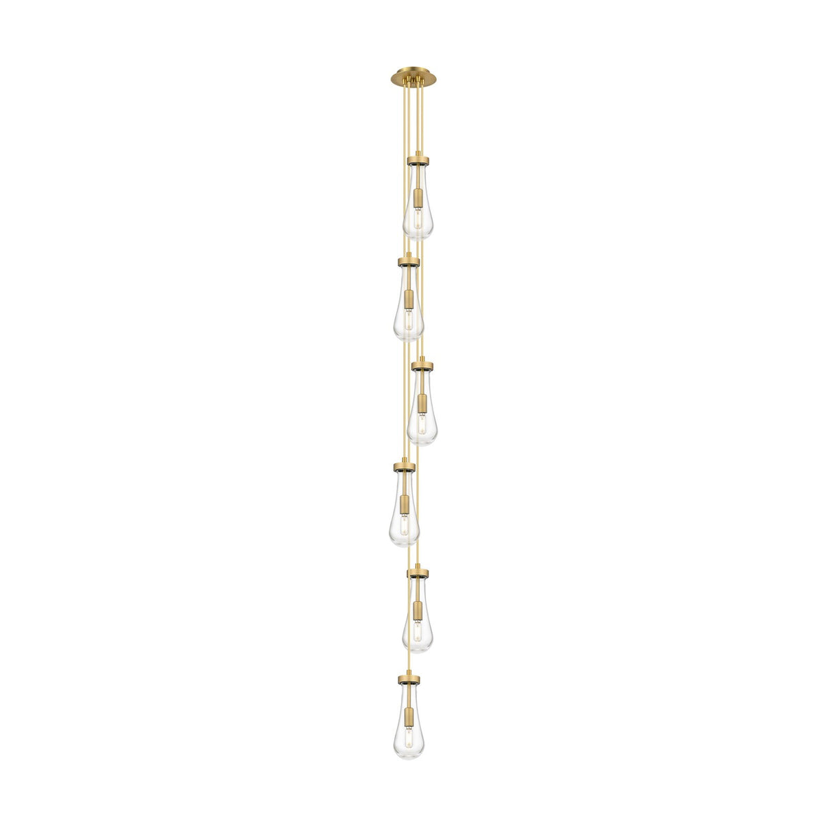 Innovations Owego 6-Light 7in Brushed Brass and Clear Teardrop Glass Multi Pendant | Art Deco Contemporary | Dining | Model 106-451-1P-BB-G451-4CL