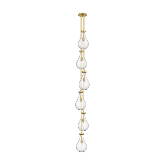 Innovations Owego 7in 6-Light Pendant | Art Deco Brushed Brass and Clear Glass | Kitchen Island & Dining Room | Model 106-451-1P-BB-G451-7CL