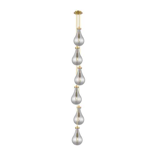 Innovations Owego 7in 6-Light Multi Pendant | Art Deco Brushed Brass and Light Smoke Glass | Kitchen Island & Dining | Model 106-451-1P-BB-G451-7SM