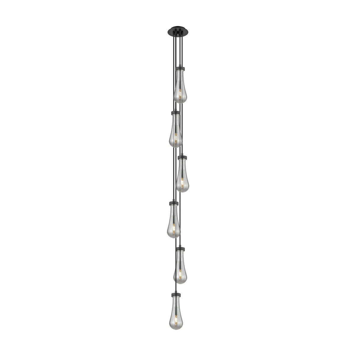 Innovations Owego 6-Light Multi Pendant | Art Deco Matte Black and Light Smoke Glass | Dining Room & Foyer | 6 x 83 in | Model 106-451-1P-BK-G451-4SM