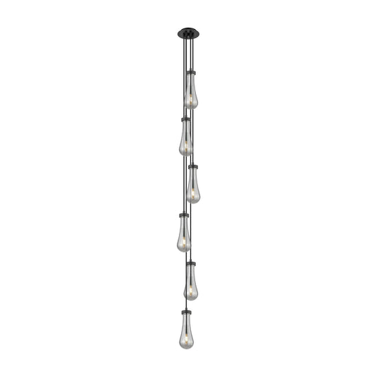 Innovations Owego 6-Light Multi Pendant | Art Deco Matte Black and Light Smoke Glass | Dining Room & Foyer | 6 x 83 in | Model 106-451-1P-BK-G451-4SM