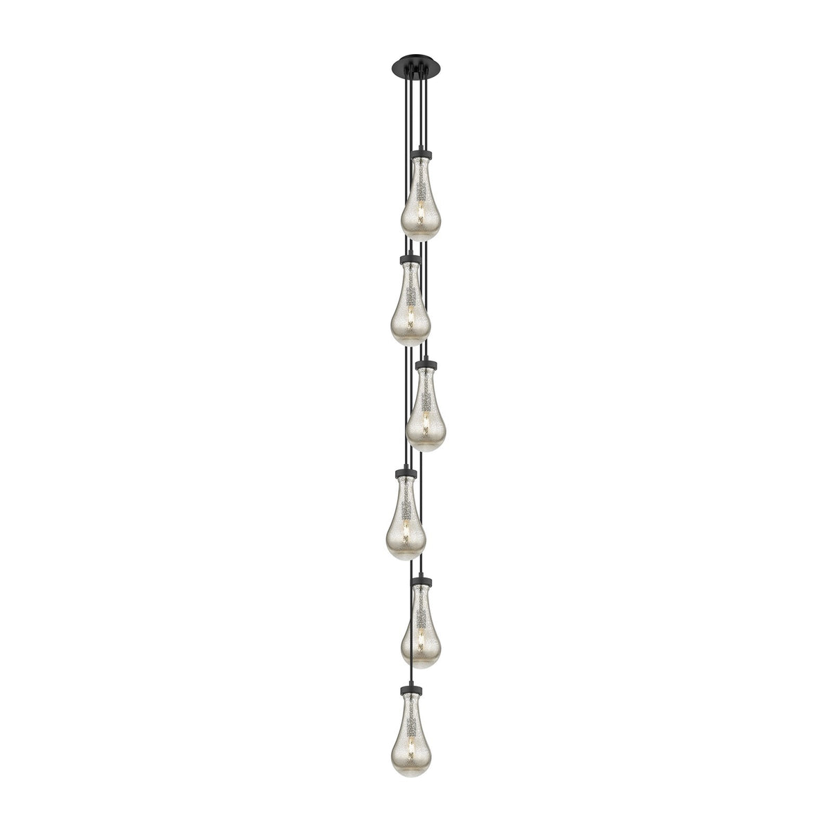 Innovations Owego 7in 6-Light Multi Pendant | Art Deco Matte Black and Mercury Glass | Dining Room & Kitchen Island | Model 106-451-1P-BK-G451-5ME