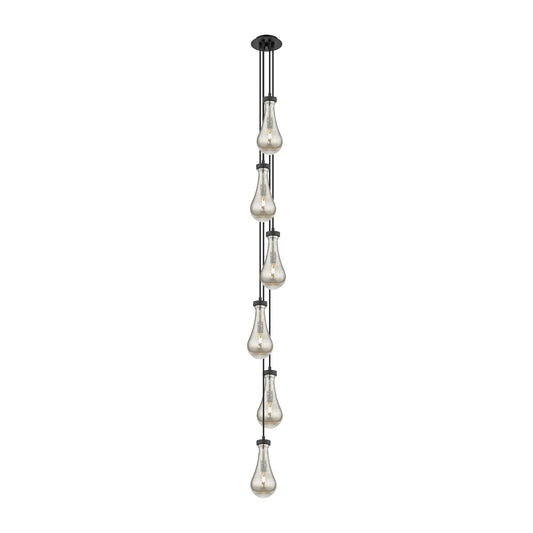 Innovations Owego 7in 6-Light Multi Pendant | Art Deco Matte Black and Mercury Glass | Dining Room & Kitchen Island | Model 106-451-1P-BK-G451-5ME