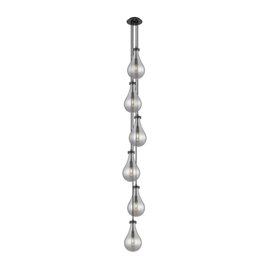 Innovations Owego 7in 6-Light Multi Pendant | Art Deco Matte Black and Light Smoke Glass | Dining Room & Foyer | Model 106-451-1P-BK-G451-7SM