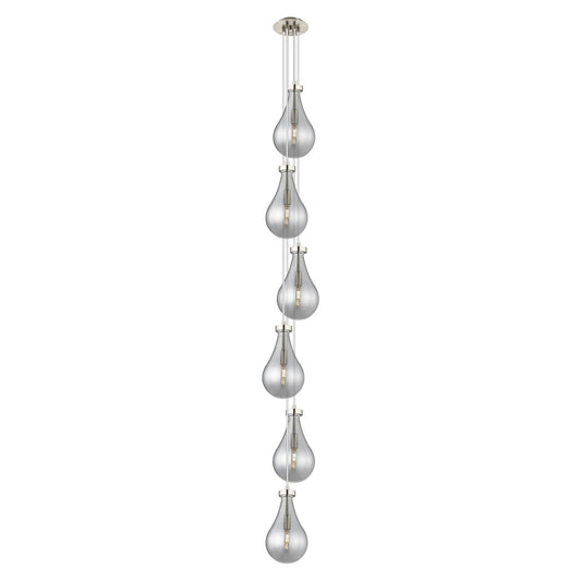 Innovations Owego 7in 6-Light Multi Pendant | Art Deco Brushed Satin Nickel and Light Smoke Glass | Dining Room | Model 106-451-1P-SN-G451-7SM