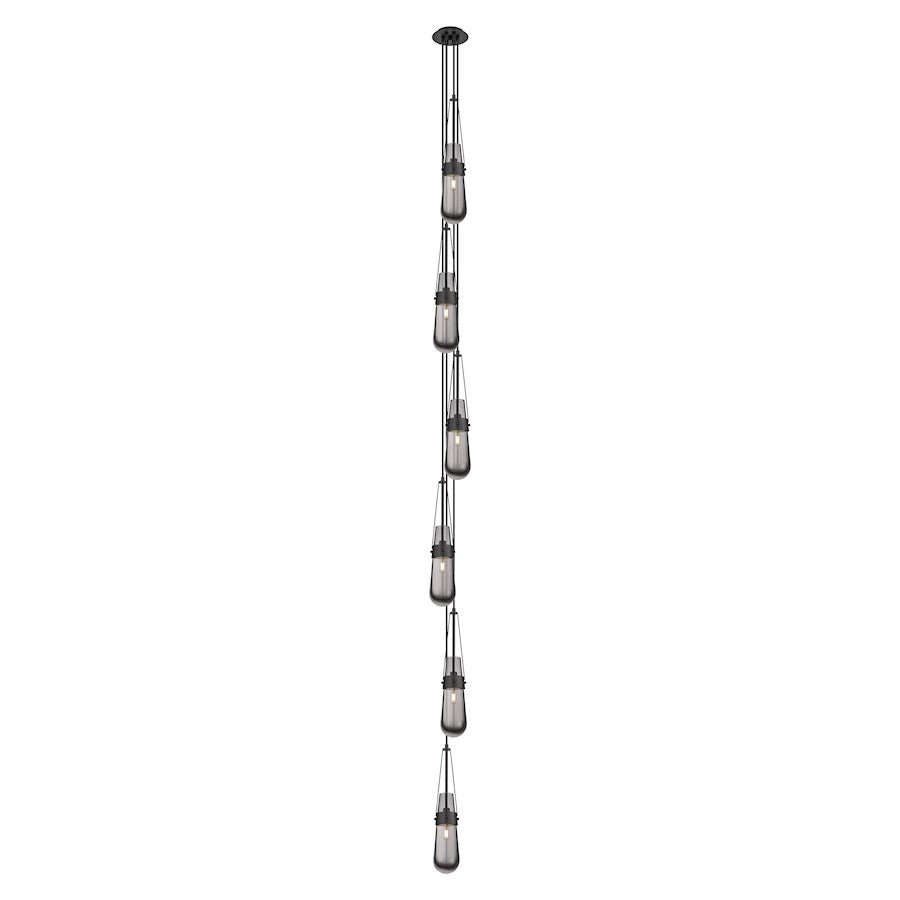 Innovations Owego 6in 6-Light Linear Pendant | Art Deco Matte Black and Light Smoke Glass | Kitchen Island & Dining | Model 106-452-1P-BK-G452-4SM