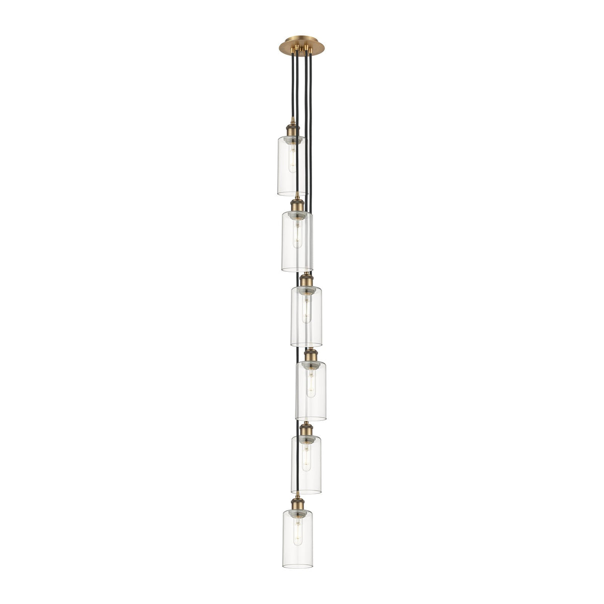 Innovations Crown Point 7in 6-Light Multi Pendant | Art Deco Brushed Brass and Clear Glass | Dining Room & Kitchen Island | Model 106B-6P-BB-G434-7CL