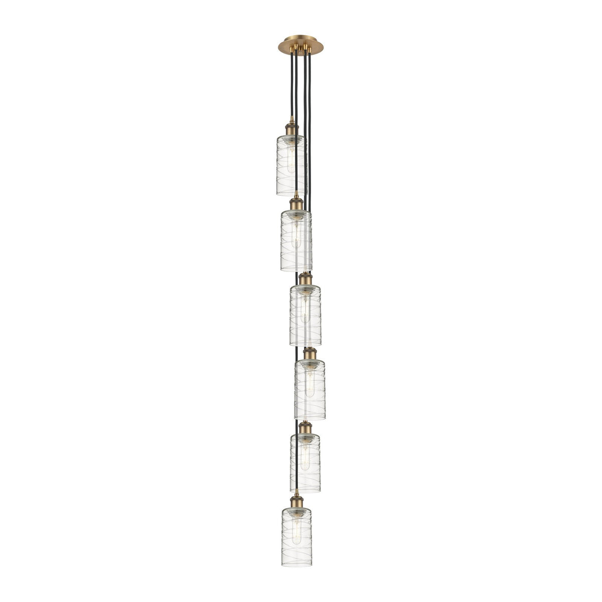 Innovations Crown Point 7in 6-Light Multi Pendant | Art Deco Brushed Brass and Deco Swirl Glass | Kitchen Island & Dining | Model 106B-6P-BB-G434-7DE