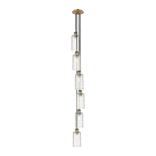 Innovations Crown Point 7in 6-Light Multi Pendant | Art Deco Brushed Brass and Deco Swirl Glass | Kitchen Island & Dining | Model 106B-6P-BB-G434-7DE