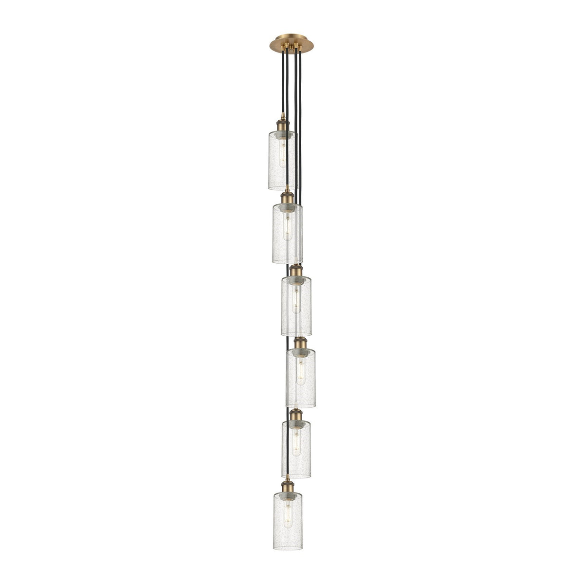 Innovations Crown Point 7in 6-Light Multi Pendant | Art Deco Brushed Brass and Seedy Glass | Kitchen Island & Dining | Model 106B-6P-BB-G434-7SDY