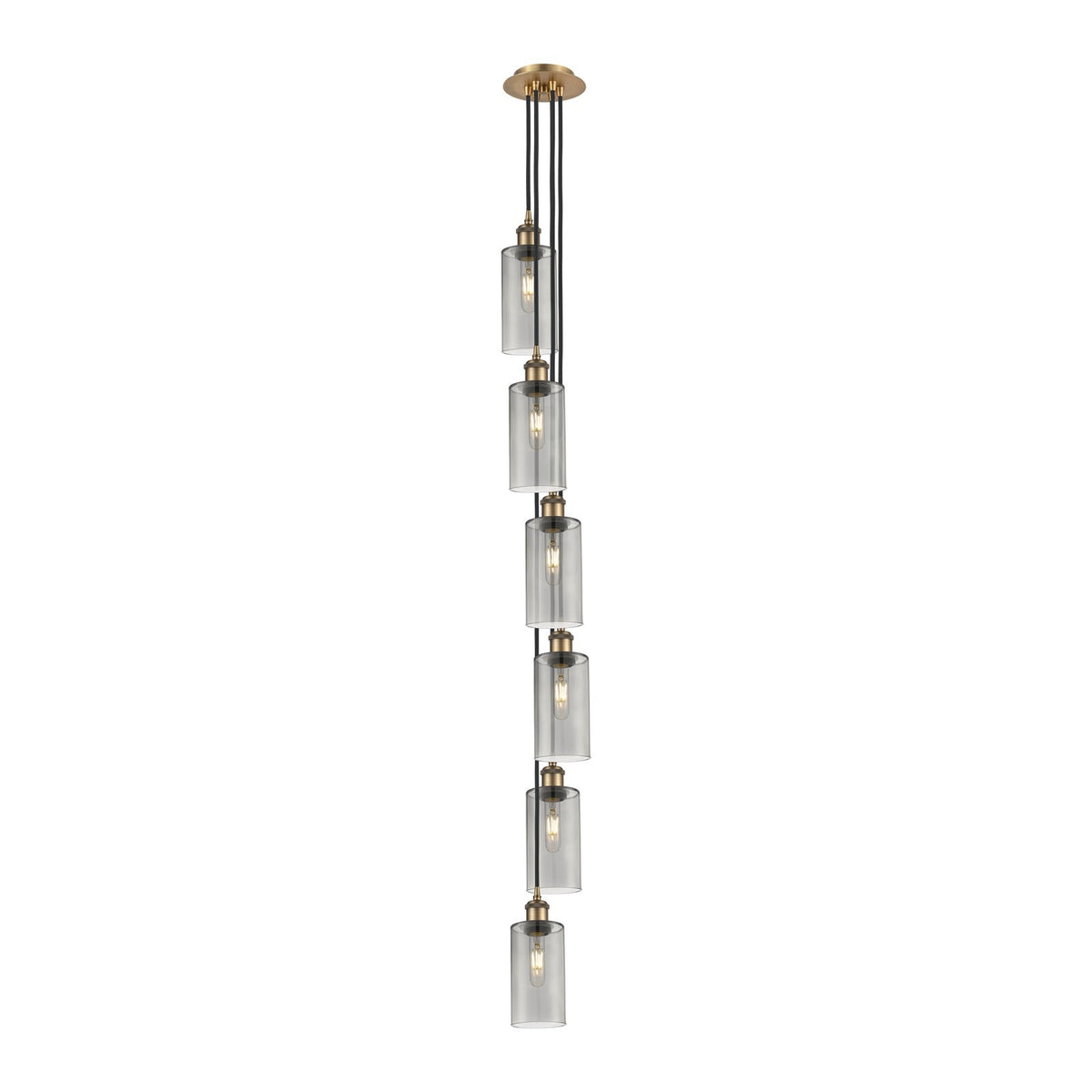 Innovations Crown Point 7in 6-Light Multi Pendant | Art Deco Brushed Brass and Light Smoke Glass | Kitchen Island | Model 106B-6P-BB-G434-7SM