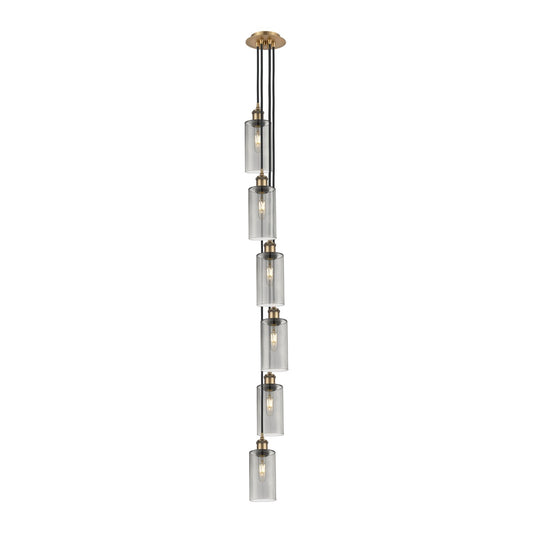 Innovations Crown Point 7in 6-Light Multi Pendant | Art Deco Brushed Brass and Light Smoke Glass | Kitchen Island | Model 106B-6P-BB-G434-7SM