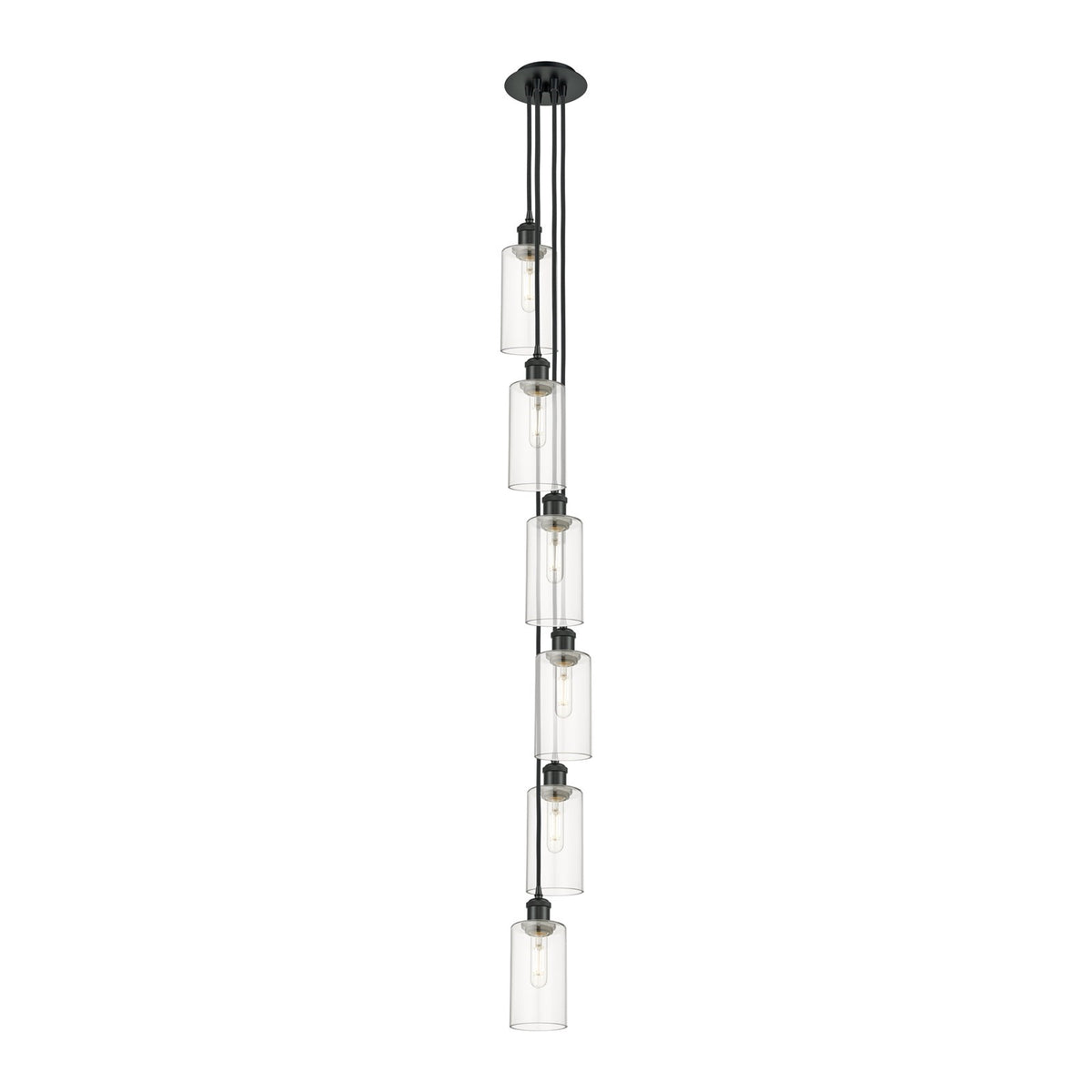 Innovations Crown Point 7in 6-Light Multi Pendant | Art Deco Matte Black and Clear Glass | Kitchen Island & Dining Room | Model 106B-6P-BK-G434-7CL