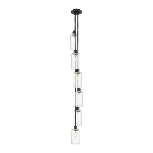 Innovations Crown Point 7in 6-Light Multi Pendant | Art Deco Matte Black and Clear Glass | Kitchen Island & Dining Room | Model 106B-6P-BK-G434-7CL