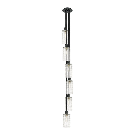 Innovations Crown Point 6-Light Multi Pendant | Art Deco Matte Black and Deco Swirl Glass | Kitchen Island & Dining Room | Model 106B-6P-BK-G434-7DE