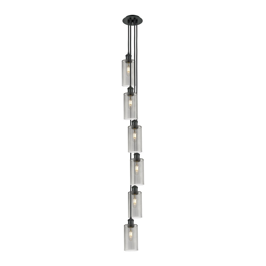 Innovations Crown Point 6-Light Multi Pendant | Art Deco Matte Black and Light Smoke Glass | Kitchen Island & Dining Room | Model 106B-6P-BK-G434-7SM