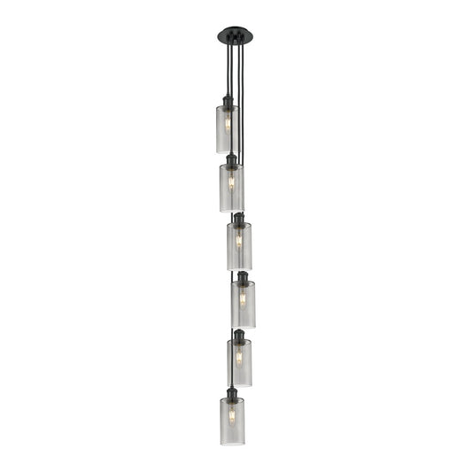 Innovations Crown Point 6-Light Multi Pendant | Art Deco Matte Black and Light Smoke Glass | Kitchen Island & Dining Room | Model 106B-6P-BK-G434-7SM