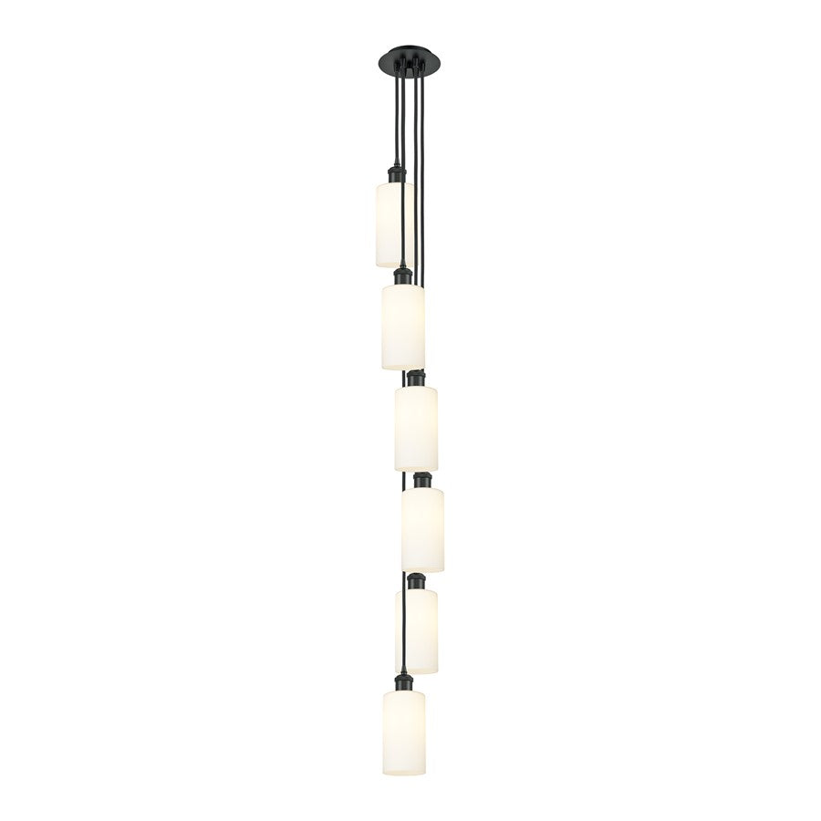 Innovations Crown Point 6-Light Pendant | Art Deco Matte Black and White Glass | Kitchen Island & Dining Room | Model 106B-6P-BK-G434-7WH
