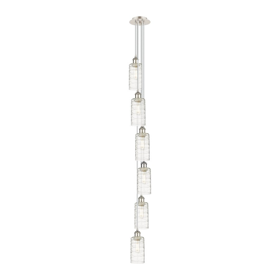 Innovations Crown Point 7in 6-Light Multi Pendant | Art Deco Polished Nickel and Deco Swirl Glass | Dining Room & Kitchen | Model 106B-6P-PN-G434-7DE