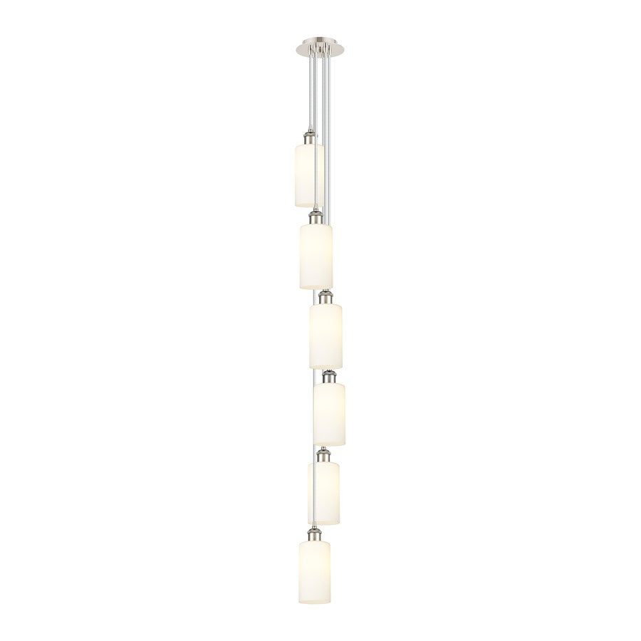 Innovations Crown Point 7in 6-Light Pendant | Art Deco Polished Nickel and White Glass | Kitchen Island & Dining Room | Model 106B-6P-PN-G434-7WH