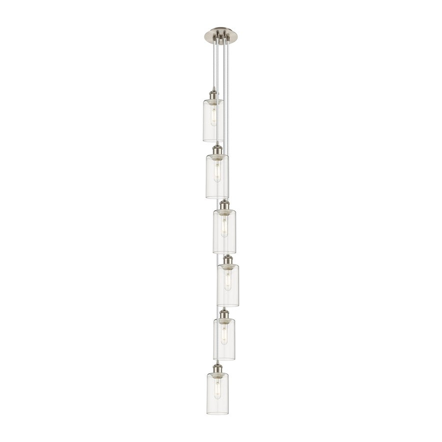 Innovations Crown Point 6-Light Multi Pendant | Art Deco Satin Nickel and Clear Glass | Kitchen Island & Dining Room | Model 106B-6P-SN-G434-7CL