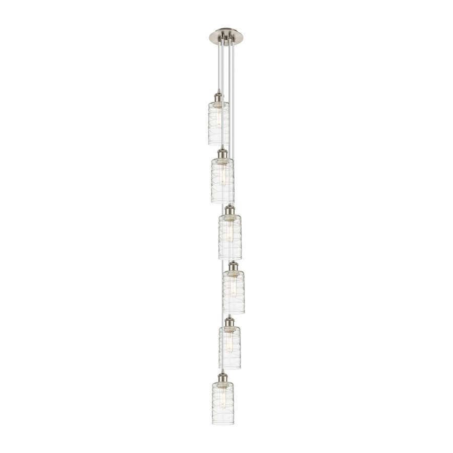 Innovations Crown Point 6-Light 7in Multi Pendant | Art Deco Satin Nickel and Deco Swirl Glass | Kitchen Island & Dining | Model 106B-6P-SN-G434-7DE