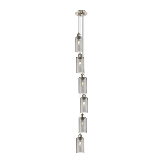 Innovations Crown Point 6-Light Multi Pendant | Art Deco Satin Nickel and Light Smoke Glass | Kitchen Island & Dining | Model 106B-6P-SN-G434-7SM