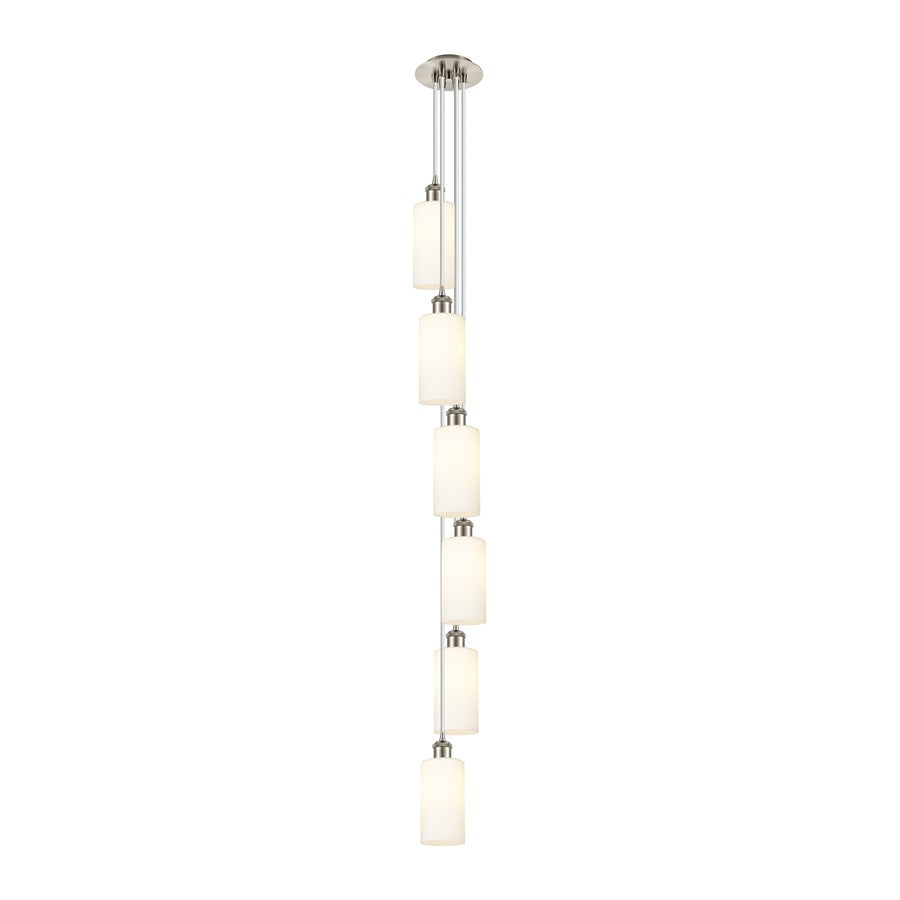 Innovations Crown Point 6-Light Multi Pendant | Art Deco Satin Nickel and White Glass | Kitchen Island & Dining Room | Model 106B-6P-SN-G434-7WH