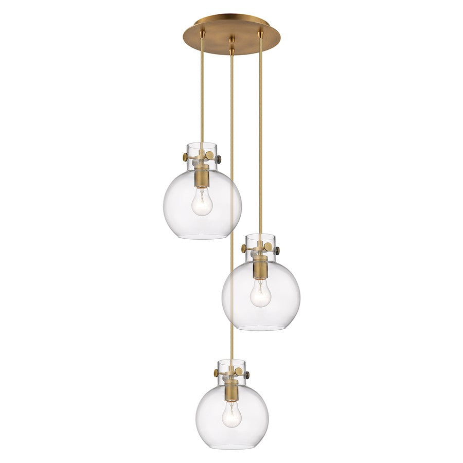Innovations Newton Sphere 16in 3-Light Pendant | Industrial Brushed Brass and Clear Glass | Kitchen Island & Dining | Model 113-410-1PS-BB-G410-8CL