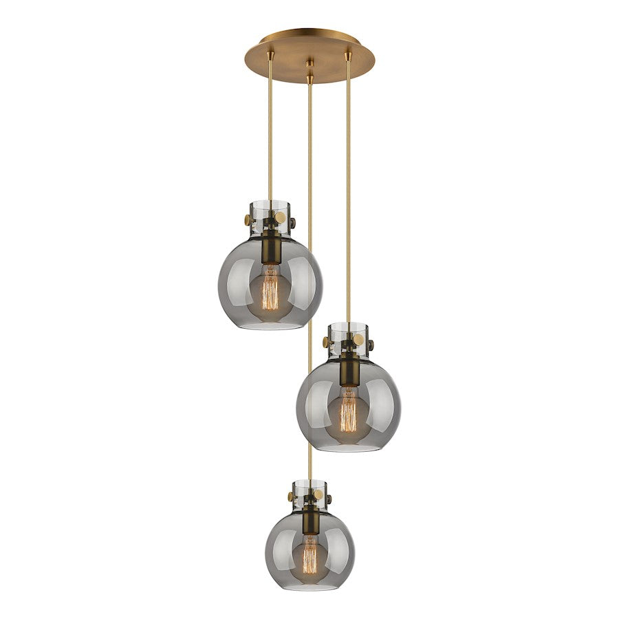 Innovations Newton Sphere 3-Light Pendant | Restoration Brushed Brass and Smoke Glass | Kitchen Island & Dining Room | Model 113-410-1PS-BB-G410-8SM
