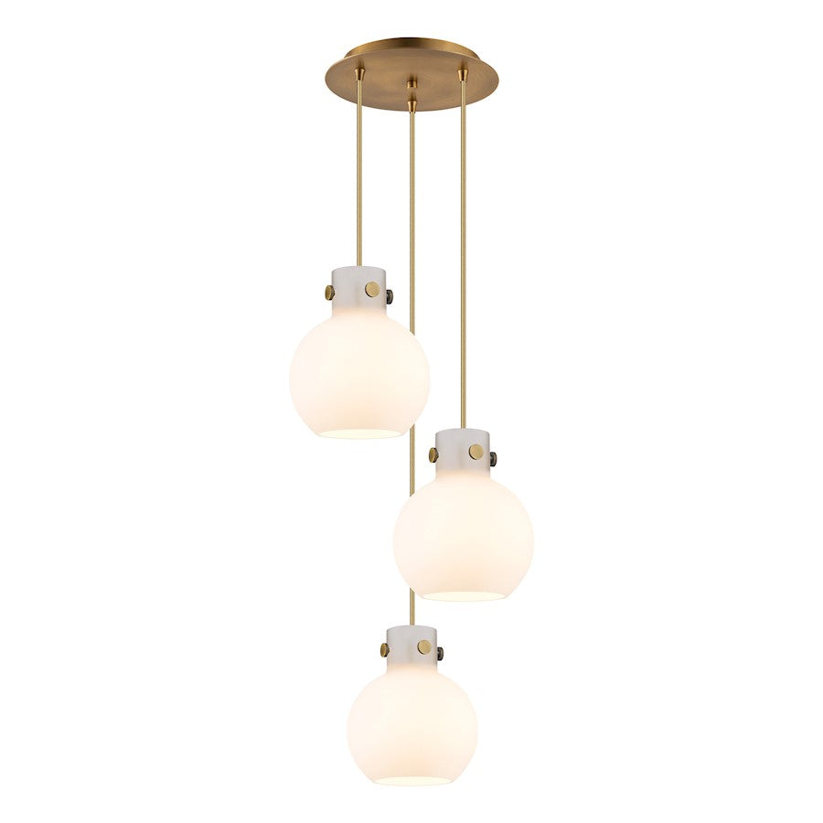 Innovations Newton Sphere 16in 3-Light Pendant | Industrial Brushed Brass and White Glass | Kitchen Island & Dining | Model 113-410-1PS-BB-G410-8WH