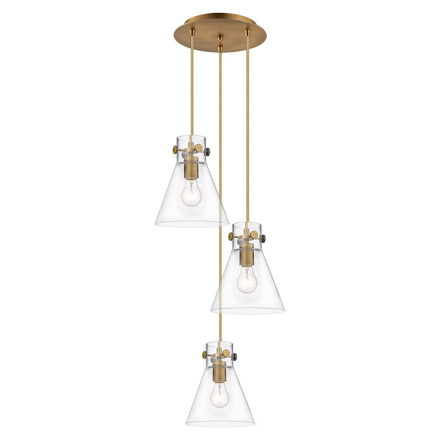 Innovations Newton C 8in 3-Light Cone Pendant | Industrial Brushed Brass and Clear Glass | Kitchen Island & Dining | Model 113-410-1PS-BB-G411-8CL