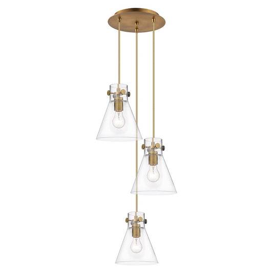 Innovations Newton C 8in 3-Light Cone Pendant | Industrial Brushed Brass and Clear Glass | Kitchen Island & Dining | Model 113-410-1PS-BB-G411-8CL