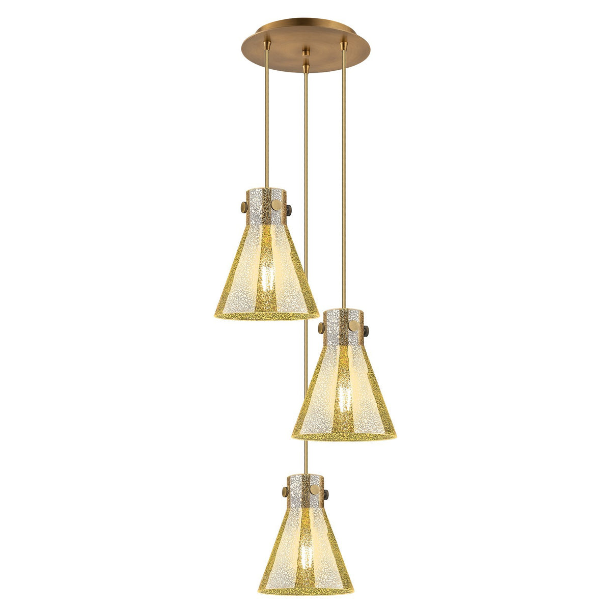 Innovations Newton Cone 16in 3-Light Pendant | Industrial Brushed Brass and Mercury Glass | Kitchen Island & Dining | Model 113-410-1PS-BB-G411-8ME