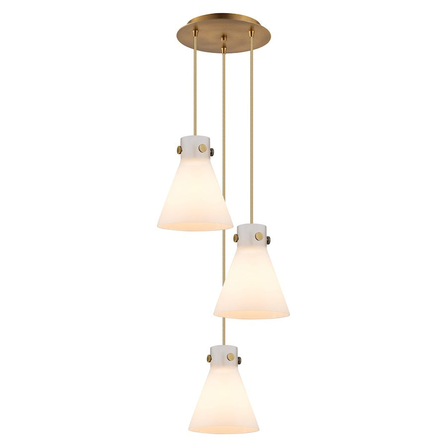 Innovations Lighting Newton Cone 15.5in 3-Light Pendant | Industrial Brushed Brass and White Glass | Kitchen Island | Model 113-410-1PS-BB-G411-8WH