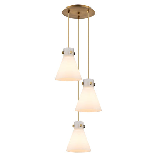 Innovations Lighting Newton Cone 15.5in 3-Light Pendant | Industrial Brushed Brass and White Glass | Kitchen Island | Model 113-410-1PS-BB-G411-8WH