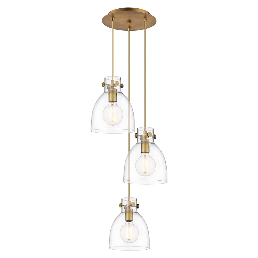 Innovations Newton Bell 15.5in 3-Light Pendant | Industrial Brushed Brass and Clear Glass | Kitchen Island & Dining | Model 113-410-1PS-BB-G412-8CL