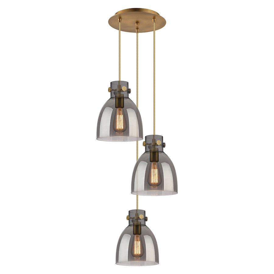 Innovations Newton Bell 16in 3-Light Pendant | Industrial Brushed Brass and Light Smoke Glass | Kitchen Island | Model 113-410-1PS-BB-G412-8SM