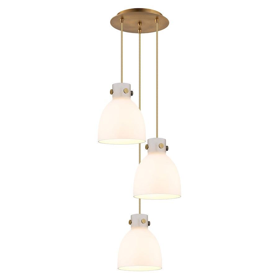 Innovations Newton Bell 15.5in 3-Light Pendant | Industrial Brushed Brass and White Glass | Kitchen Island & Dining | Model 113-410-1PS-BB-G412-8WH