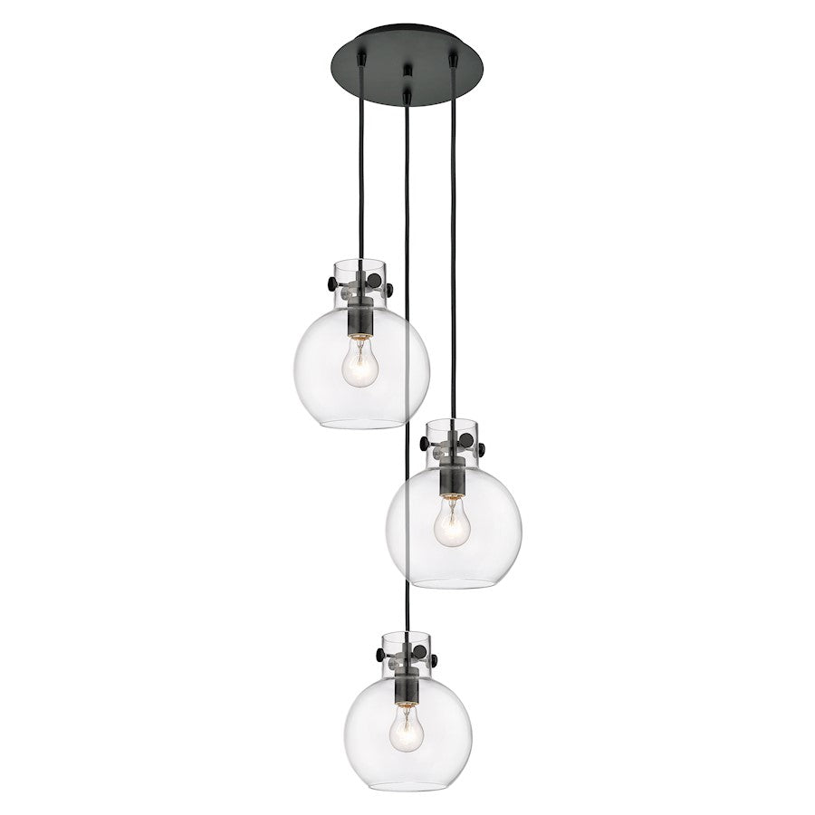 Innovations Newton Sphere 16in 3-Light Pendant | Industrial Matte Black and Clear Glass | Kitchen Island & Dining | Model 113-410-1PS-BK-G410-8CL