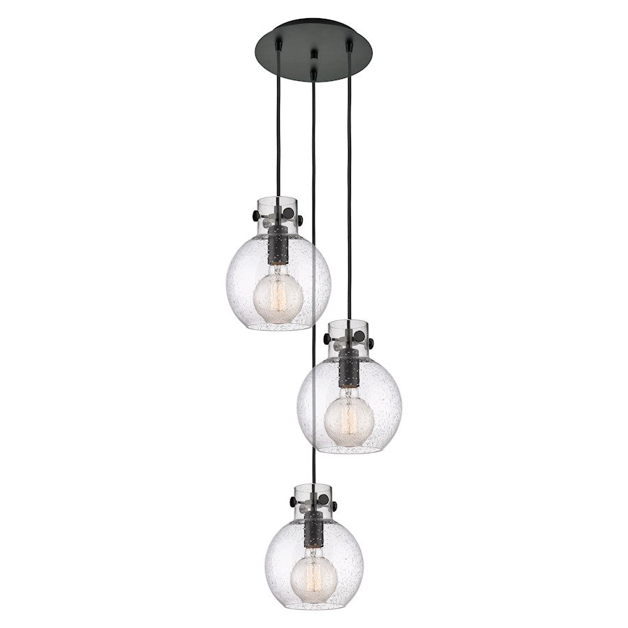 Innovations Newton Sphere 16in 3-Light Pendant | Industrial Matte Black and Seedy Glass | Kitchen Island & Dining | Model 113-410-1PS-BK-G410-8SDY