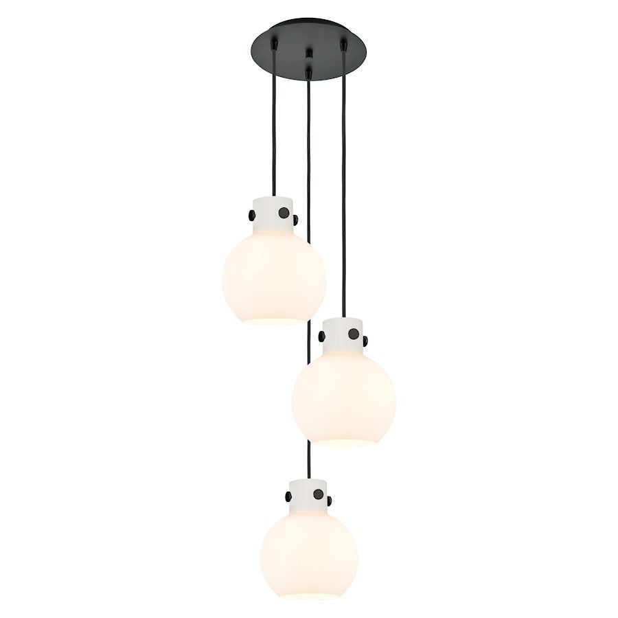 Innovations Newton Sphere 3-Light Pendant | Matte Black and White Glass | Kitchen Island & Dining Room | Model 113-410-1PS-BK-G410-8WH