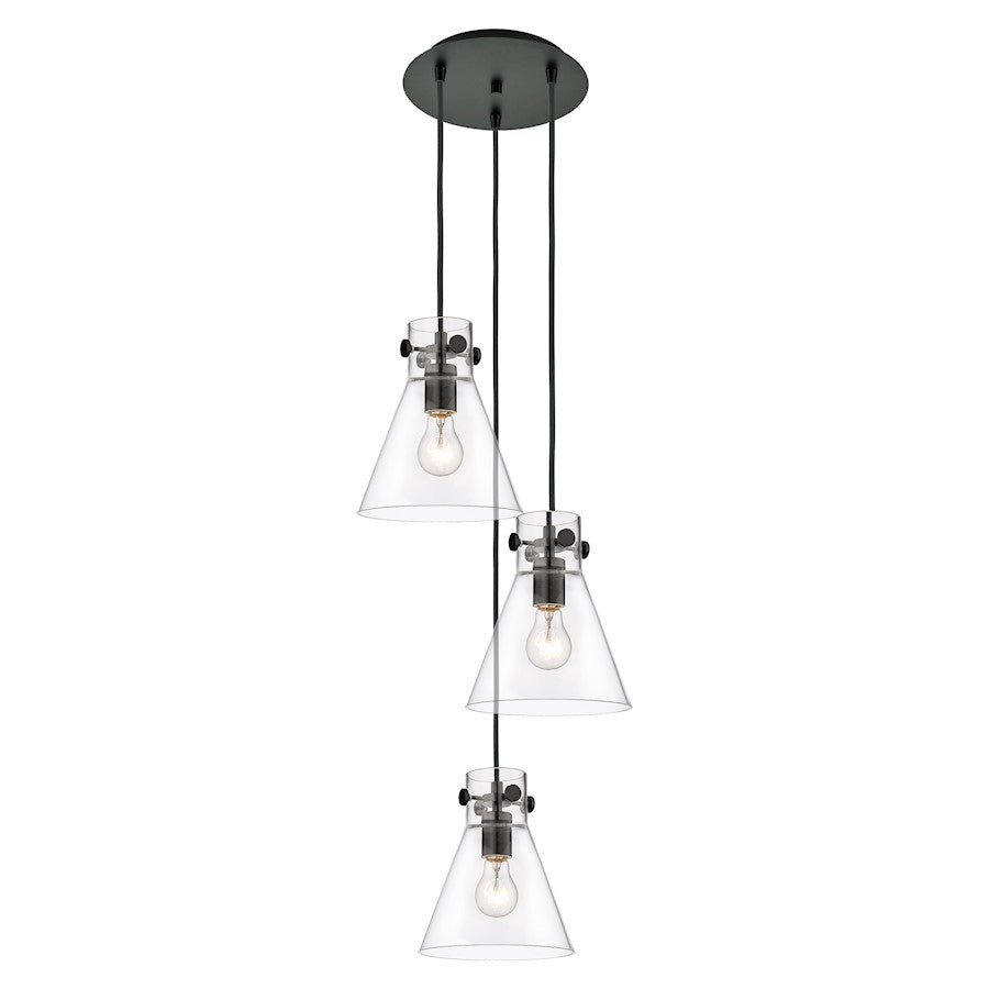 Innovations Newton Cone 16in 3-Light Pendant | Industrial Matte Black and Clear Glass | Kitchen Island & Dining Room | Model 113-410-1PS-BK-G411-8CL