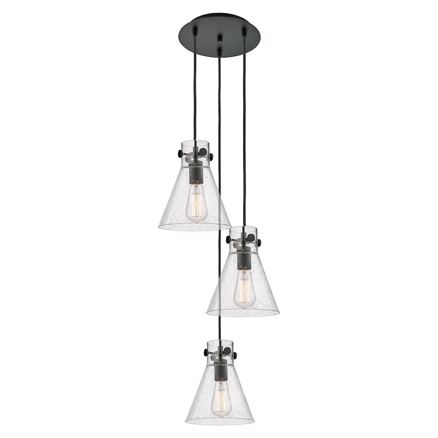 Innovations Newton Cone 15.5in 3-Light Pendant | Industrial Matte Black and Seedy Glass | Kitchen Island & Dining | Model 113-410-1PS-BK-G411-8SDY