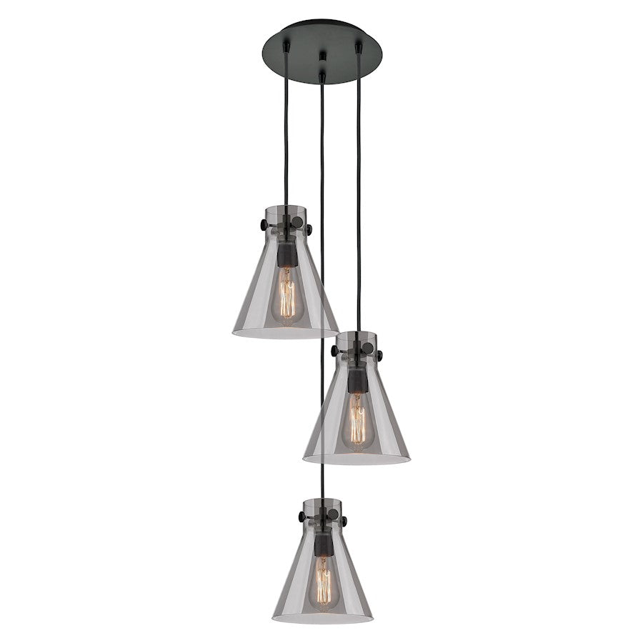 Innovations Newton Cone 3-Light Pendant | Industrial Matte Black and Light Smoke Glass | Kitchen Island & Dining Room | Model 113-410-1PS-BK-G411-8SM