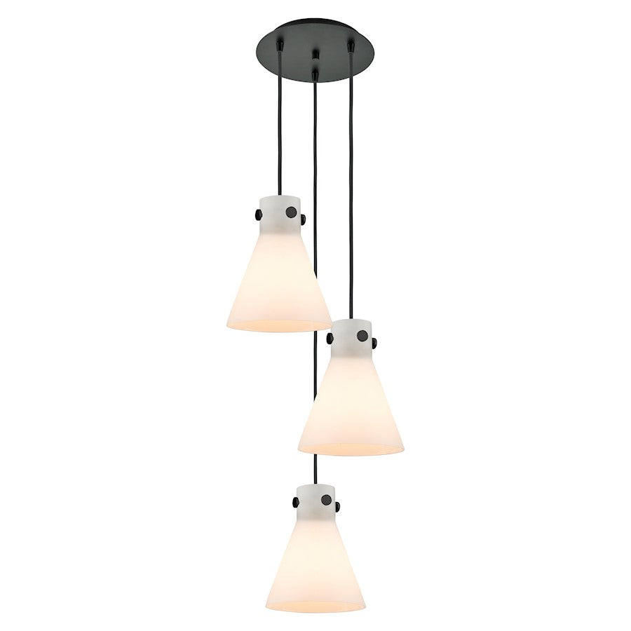 Innovations Newton Cone 3-Light Pendant | Industrial Matte Black and White Glass | Kitchen Island & Dining Room | Model 113-410-1PS-BK-G411-8WH